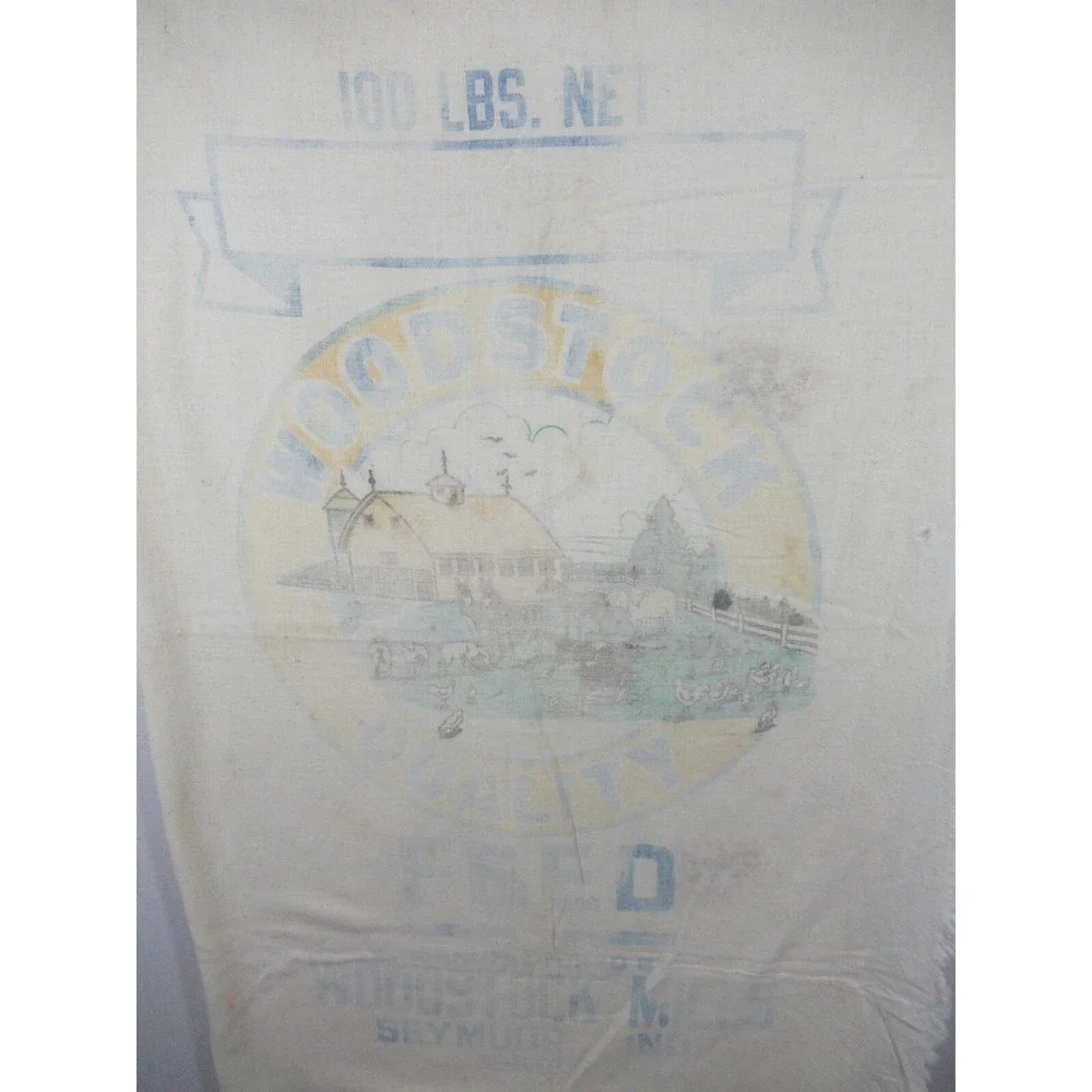 Antique Woodstock Mills 100 lb. Feed Sack Seymour Indiana Lightweight Cotton